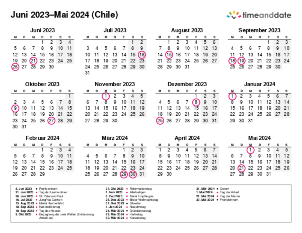 Kalender für 2023 in Chile