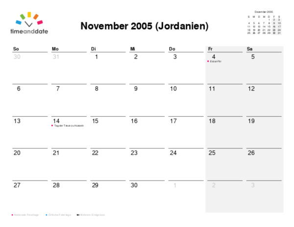 Kalender für 2005 in Jordanien
