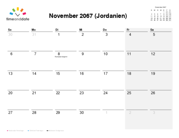 Kalender für 2067 in Jordanien
