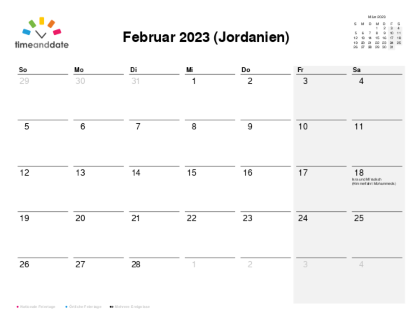 Kalender für 2023 in Jordanien