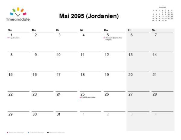 Kalender für 2095 in Jordanien