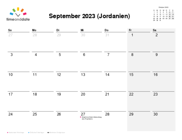 Kalender für 2023 in Jordanien