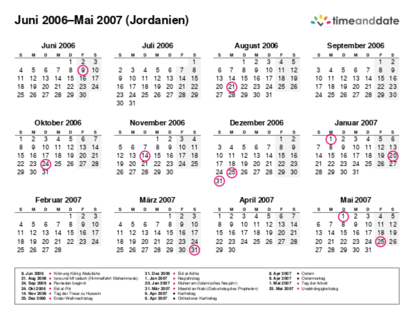 Kalender für 2006 in Jordanien