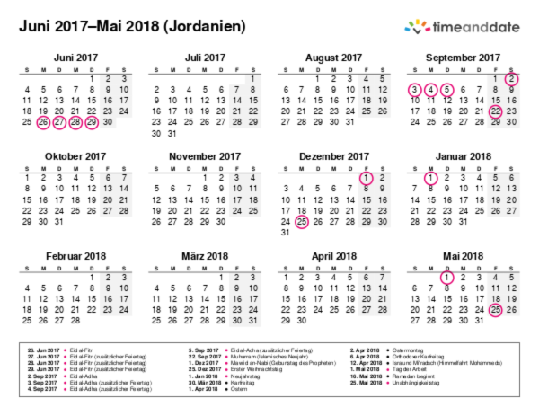 Kalender für 2017 in Jordanien