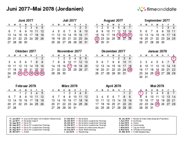 Kalender für 2077 in Jordanien