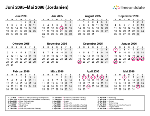 Kalender für 2095 in Jordanien