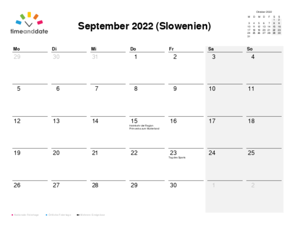 Kalender für 2022 in Slowenien