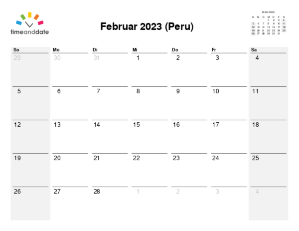 Kalender für 2023 in Peru