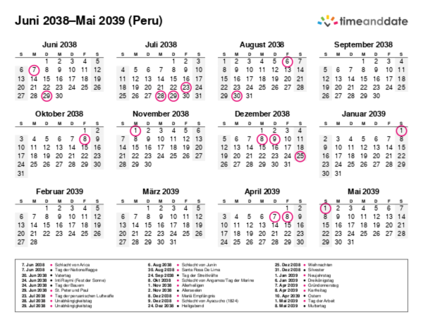Kalender für 2038 in Peru