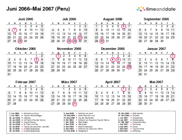 Kalender für 2066 in Peru