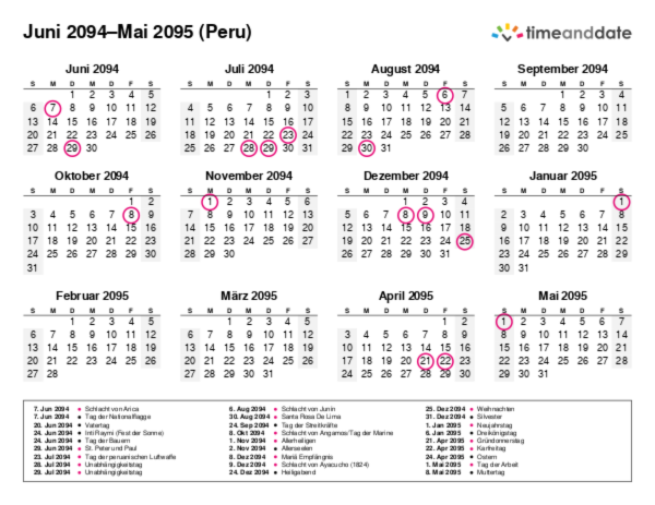 Kalender für 2094 in Peru