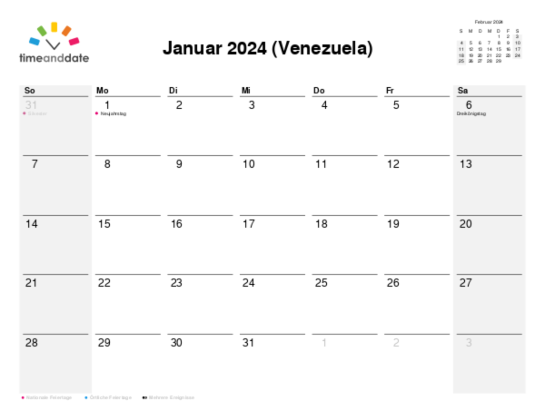 Kalender für 2024 in Venezuela
