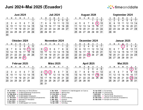 Kalender für 2024 in Ecuador