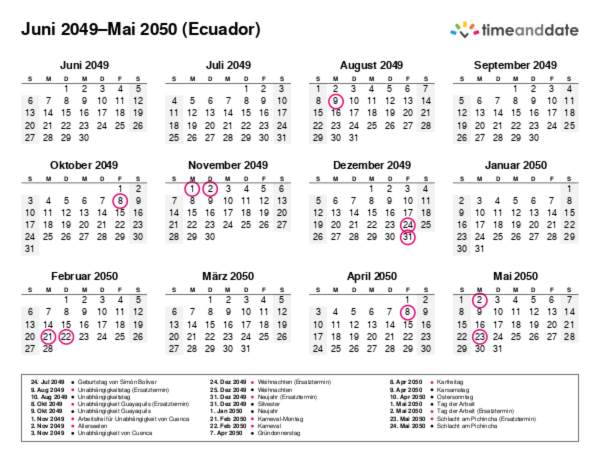 Kalender für 2049 in Ecuador