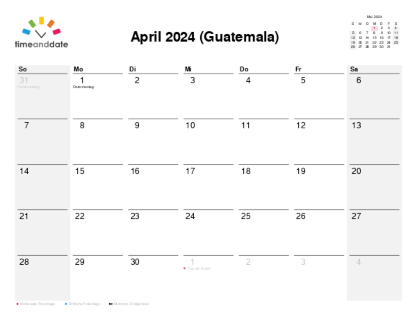 Kalender für 2024 in Guatemala