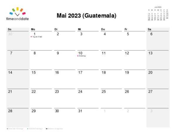 Kalender für 2023 in Guatemala