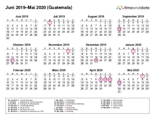 Kalender für 2019 in Guatemala