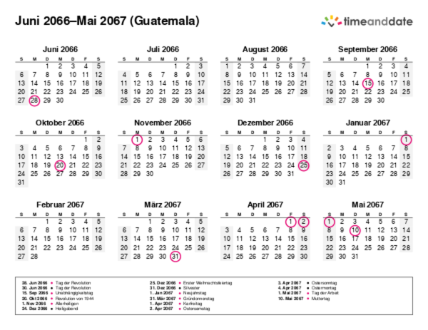Kalender für 2066 in Guatemala
