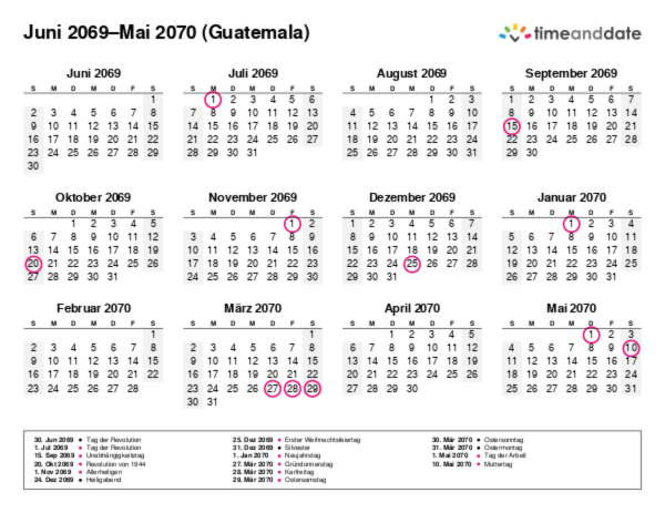 Kalender für 2069 in Guatemala