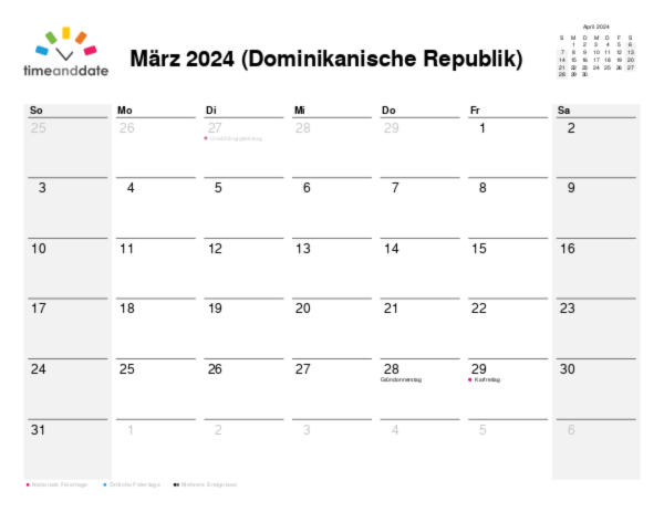 Kalender für 2024 in Dominikanische Republik