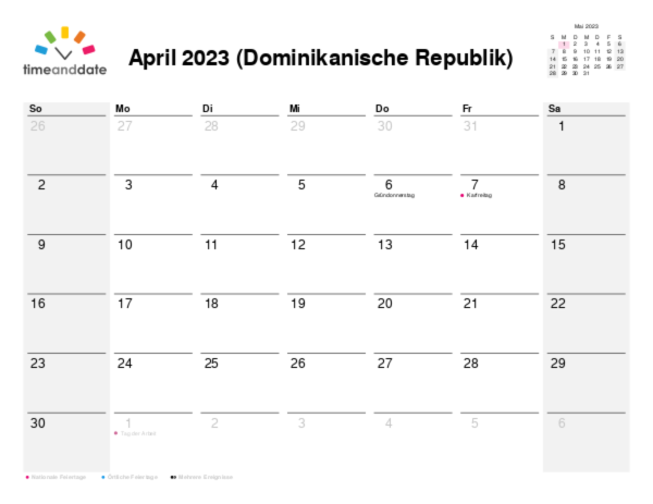 Kalender für 2023 in Dominikanische Republik