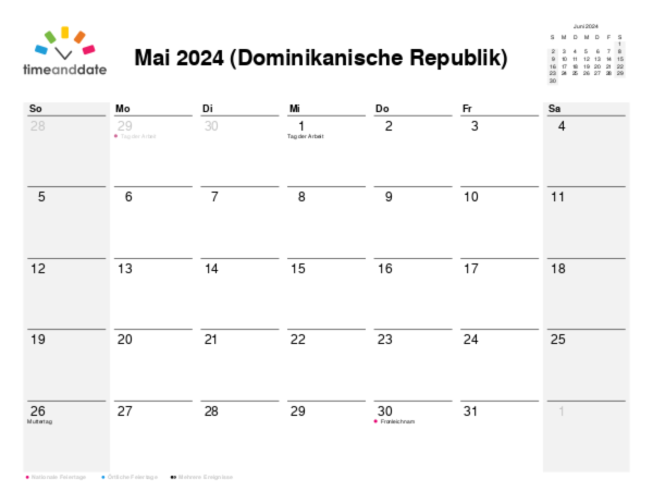 Kalender für 2024 in Dominikanische Republik