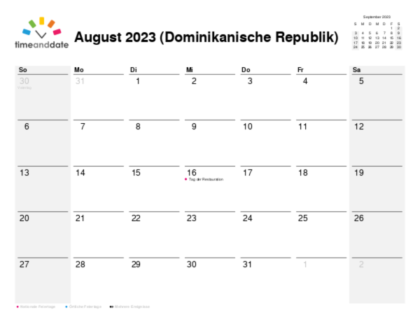 Kalender für 2023 in Dominikanische Republik