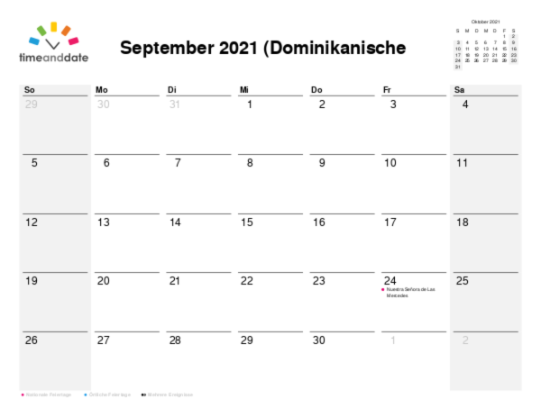 Kalender für 2021 in Dominikanische Republik