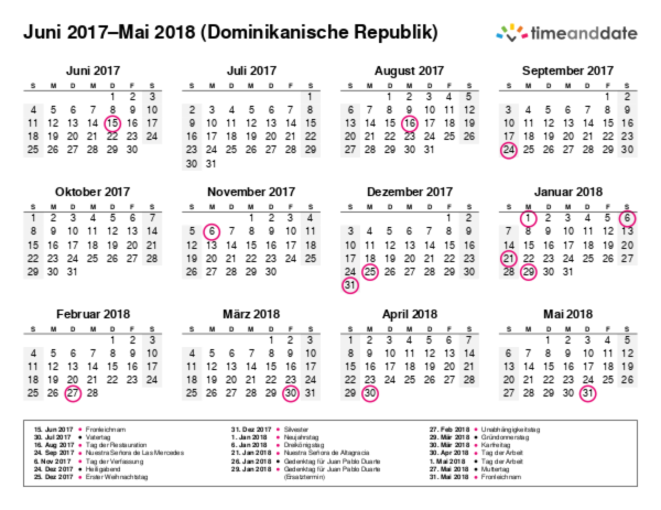 Kalender für 2017 in Dominikanische Republik