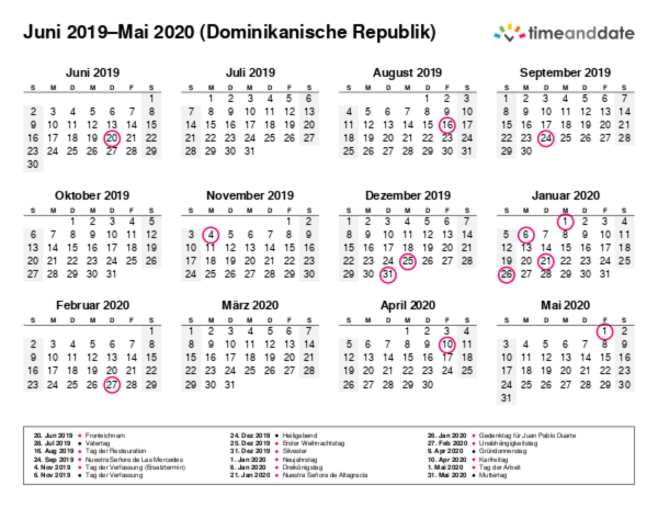 Kalender für 2019 in Dominikanische Republik