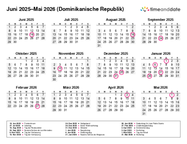 Kalender für 2025 in Dominikanische Republik