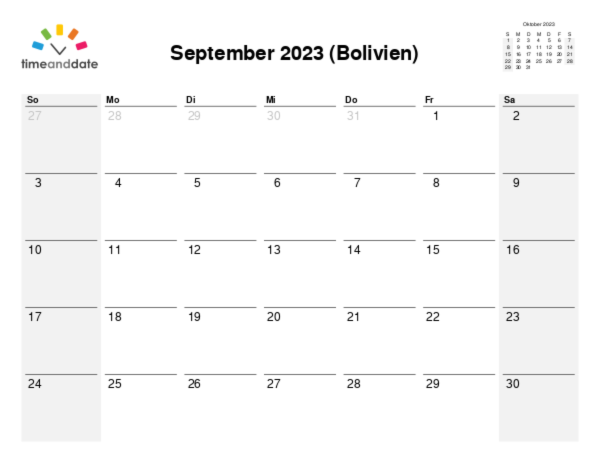 Kalender für 2023 in Bolivien