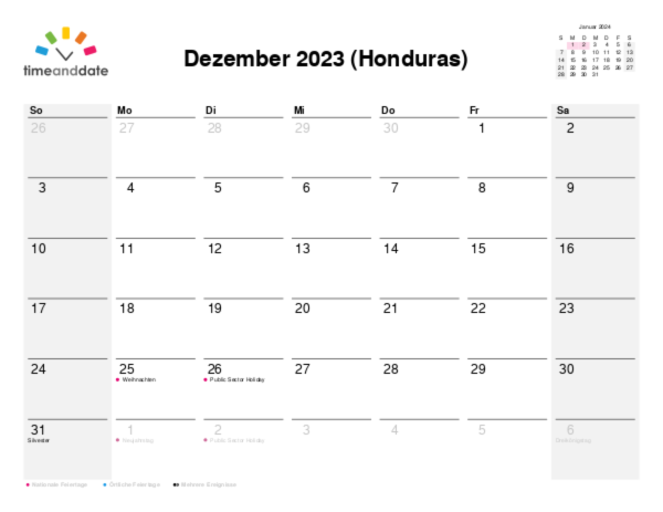 Kalender für 2023 in Honduras