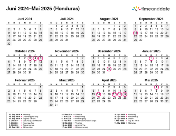 Kalender für 2024 in Honduras
