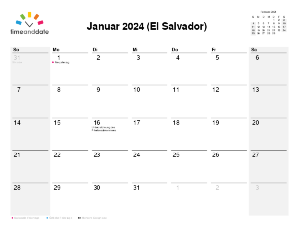 Kalender für 2024 in El Salvador