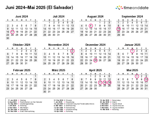 Kalender für 2024 in El Salvador
