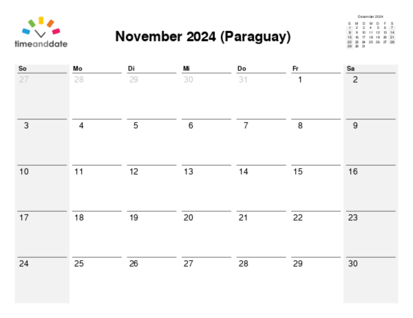 Kalender für 2024 in Paraguay