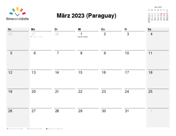 Kalender für 2023 in Paraguay
