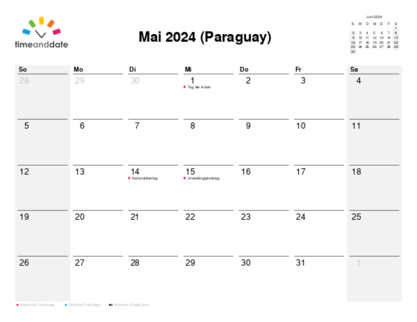 Kalender für 2024 in Paraguay