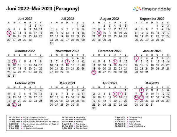 Kalender für 2022 in Paraguay