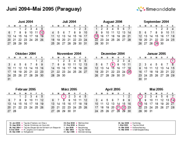 Kalender für 2094 in Paraguay