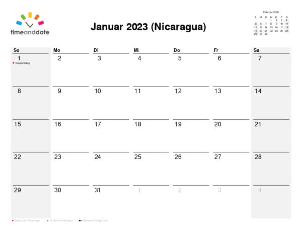 Kalender für 2023 in Nicaragua