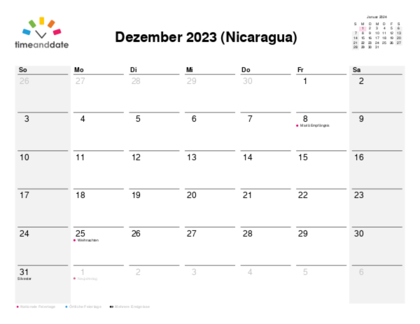 Kalender für 2023 in Nicaragua