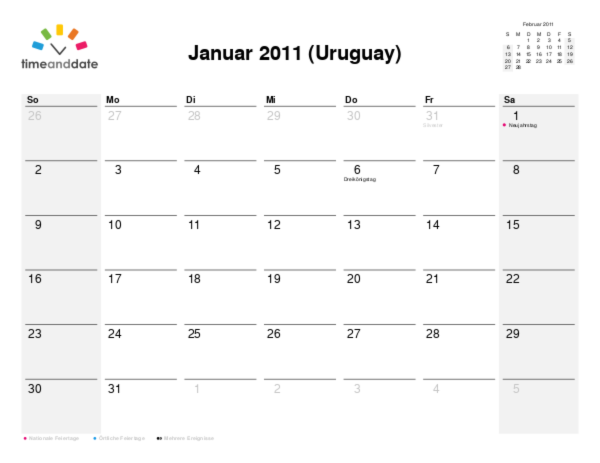 Kalender für 2011 in Uruguay