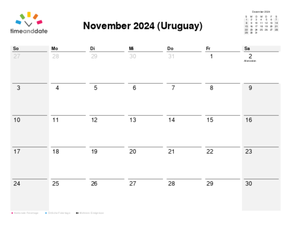 Kalender für 2024 in Uruguay