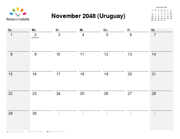 Kalender für 2048 in Uruguay