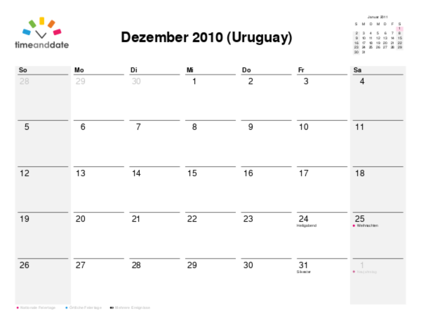 Kalender für 2010 in Uruguay