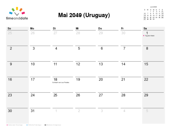 Kalender für 2049 in Uruguay
