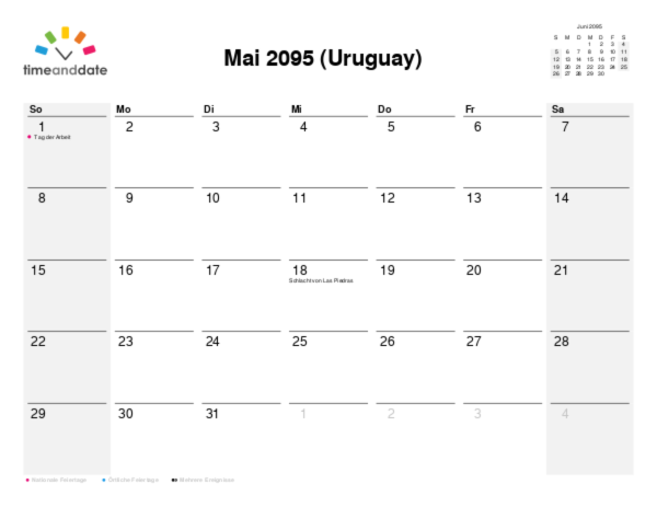 Kalender für 2095 in Uruguay