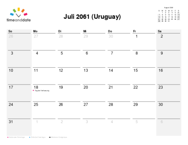 Kalender für 2061 in Uruguay